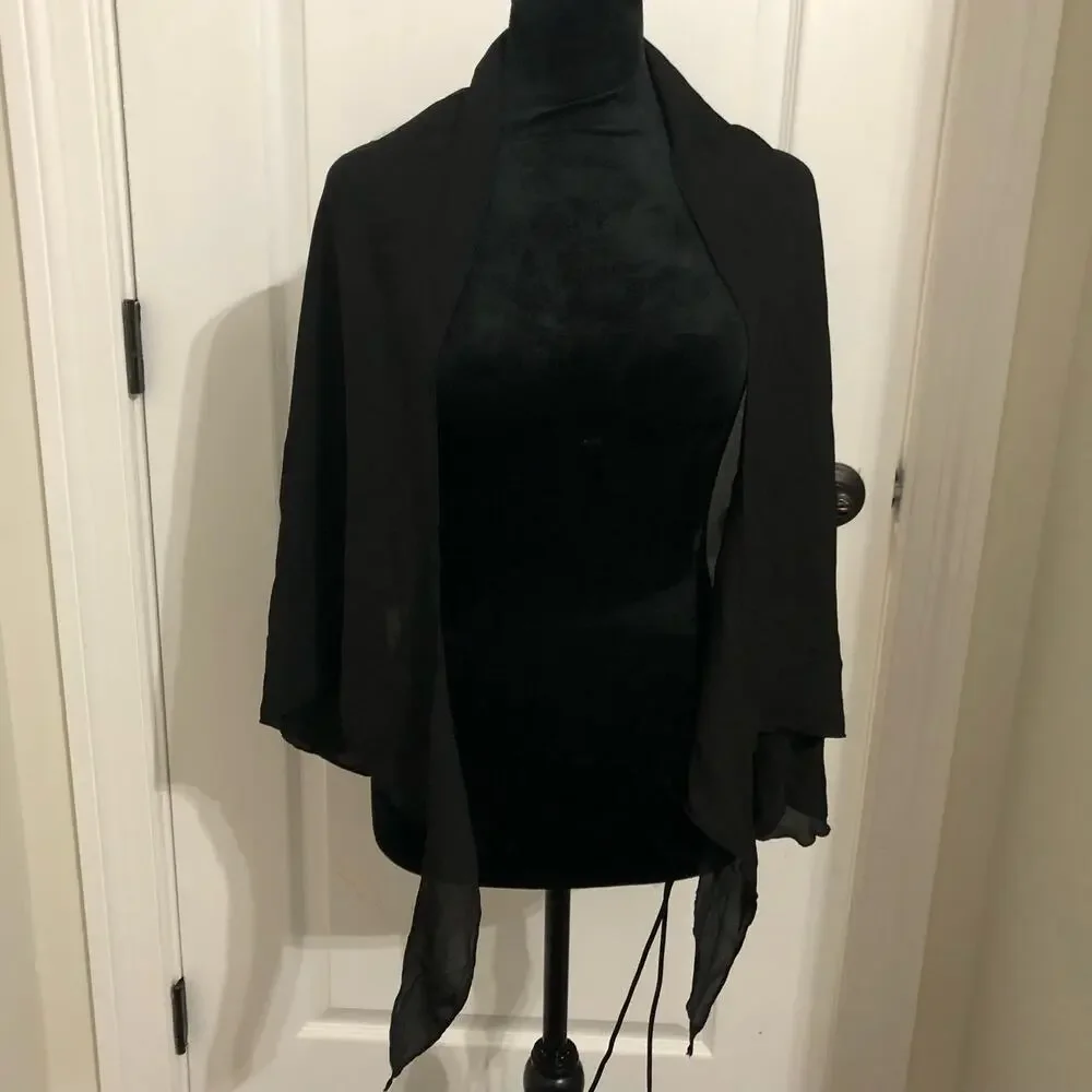Dotti Black Sheer‎ Chiffon Tie Front Wrap Shrug Cover Up DTSSC100 One Size NEW